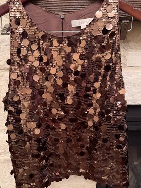 Loft Chocoalte Brown Sequined sleeveless top XL